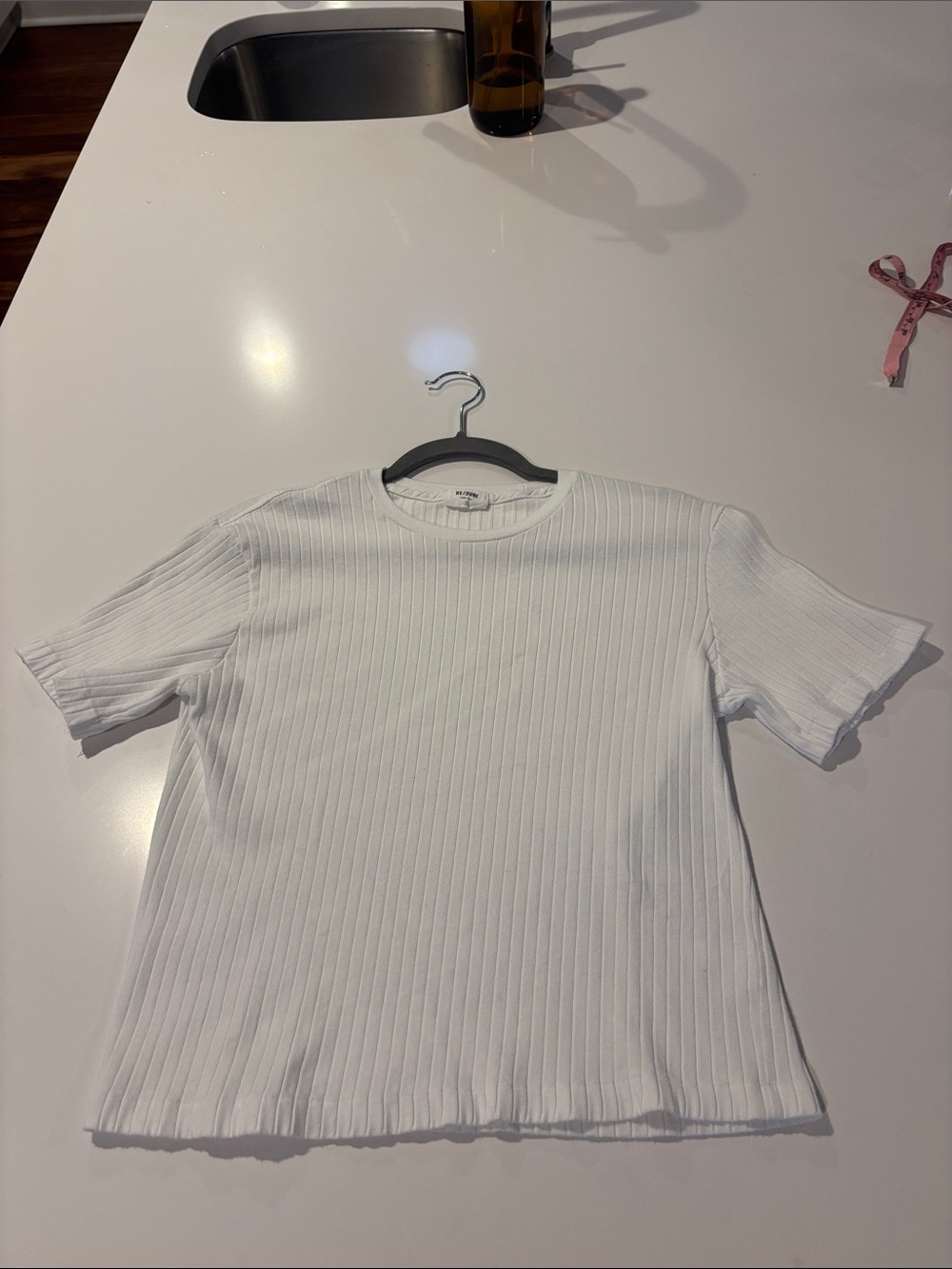 Re/Done White Ribbed Short Sleeve Tee - Picture 4 of 7
